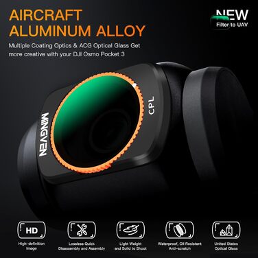 Набір ND-фільтрів MINGVEN для DJI Osmo Pocket 3 Creator Combo: ND1-5, ND64-512, CPL, UV, VND2-32 (4 шт.)