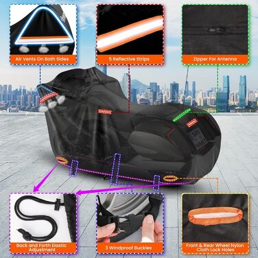 Чохол для мотоцикла Harley Davidson Touring, 3XL, 420D, захист від УФ, дощу та пилу, преміум-якість, чорний-помаранчевий