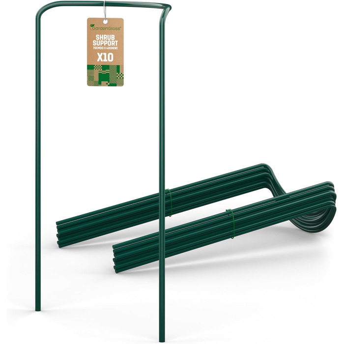 GardenGloss® підпори для кущів зі сталевим покриттям (10 шт) – напівкруглі підставки для квітів 70×40 см, опори для гортензій і троянд, сталева підпора для рослин