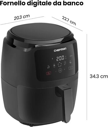 Фритюрниця Chefman з цифровим керуванням, 4.75 л, для сім'ї, сенсорне управління, для картоплі фрі, курки, м'яса, риби, з антипригарним покриттям, деталі придатні для миття в посудомийній машині, автоматичне вимкнення, чорна