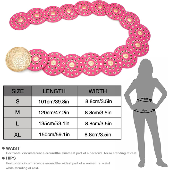 Жіночий шкіряний пояс LIMHOO з вирізами, круглий, бохо-вестерн, золотисто-рожево-червоний, 101 см