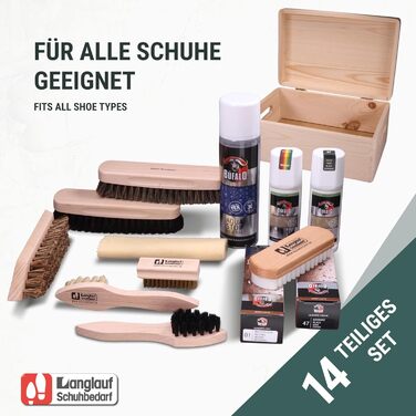 Rosshaar Shoe Care Set, 15-Piece - Extra-Large Rosshaar Polishing Brushes - Large Bologna Shoe Shine Box with Contents - Shoe Brush Set for Leather Shoes & Sneakers