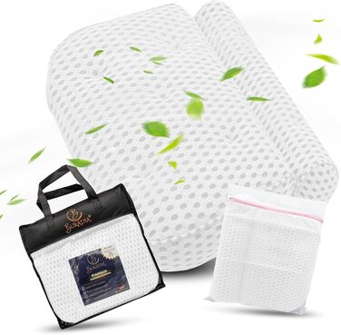 Bath Pillow incl. Wash Bag - Ultimate Comfort and Relaxation with Latest Air Mesh Technology - Bath Cushion for Bathtub with 7 Strong Suction Cups - Neck Pillow/Head Pillow (white)