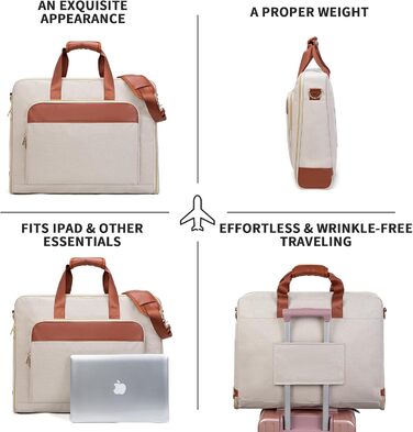 Portable Garment Bag, Men's Garment Bag for Business Travel, Large Leather Travel Bag with Shoe Compartment (Size L, Beige)