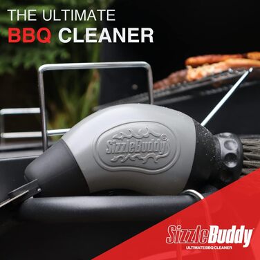 Sizzle Buddy Grill Brush with Scraper – Stainless Steel Grill Cleaning Brush – Safe, Durable, Heat-Resistant Bristles – Easily Removes Grease and Food – No Scratch Cleaning