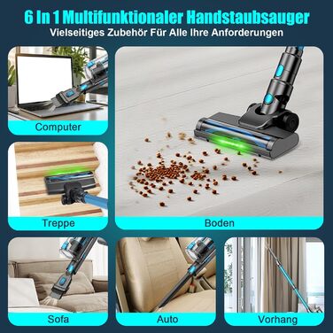 Бездротовий акумуляторний пилосос, потужний 70 хв/45KPA/550W з LED-дисплеєм, антизаплутуванням, детекцією бруду, для килимів, шерсті тварин та твердих поверхонь