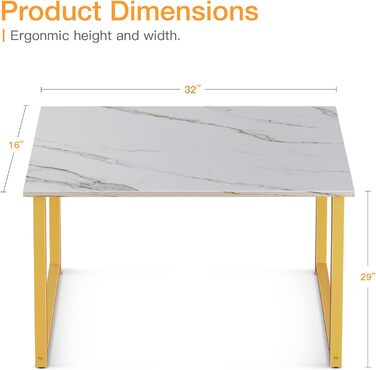 Комп'ютерний стіл Coleshome 32 дюйми (81.3 см) - білий мармур, золоті ніжки, для дому/офісу/студентів