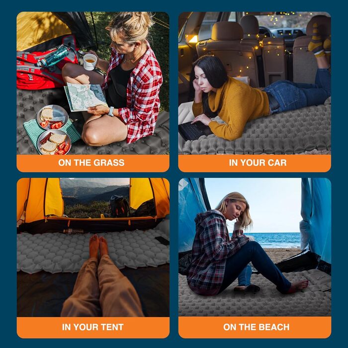 Кемпінгова килимок Voyager Single Ultraleicht: самонадувний, компактний, для кемпінгу, походів, рюкзаків, з сумкою (сірий, двоспальний)