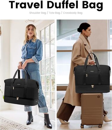 Спортивна сумка LOVEVOOK для подорожей: велика дорожня сумка-мішок 60L з відділенням для взуття (45x36x20cm, чорний)