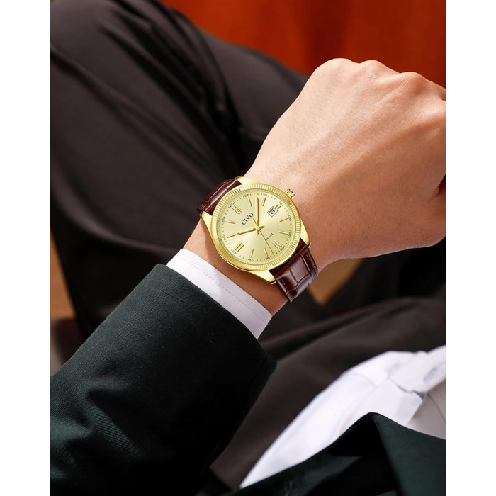 Годинник чоловічий CIVO з нержавіючої сталі: прості аналогові годинники для бізнесу з підсвічуванням дати - водонепроникні для роботи та відпочинку - стильний подарунок для чоловіків (колір: коричневий)