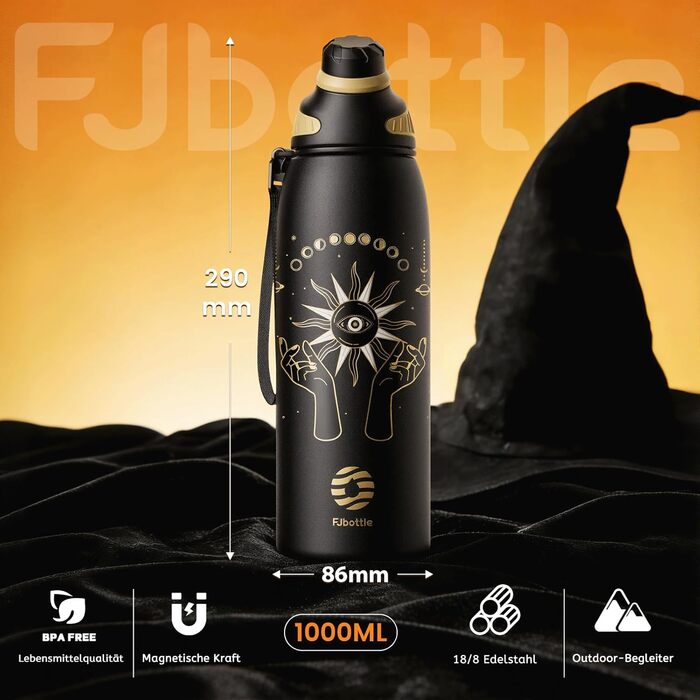 Термопляшка Fjbottle Edelstahl 1000 мл з магнітною кришкою: спортивна, дитяча, без BPA, для школи та фітнесу