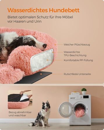 Feandrea FluffyHug Dog Bed, Plush, Dog Blanket Sofa, Sofa Protector Dog, Dog Cushion, Size M, for small and medium-sized dogs, 80 x 75 x 16 cm, PGW221G02 (L 110 x W 95 x H 18 cm, Pink)