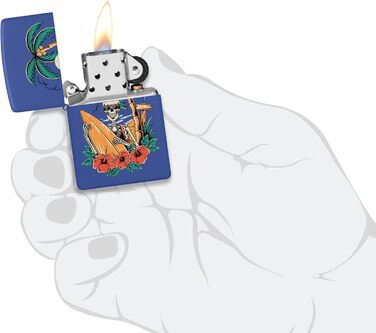 Запальничка Zippo Surfer Skull, вітрозахисна, синя матова, металева, багаторазова, подарункова упаковка, США