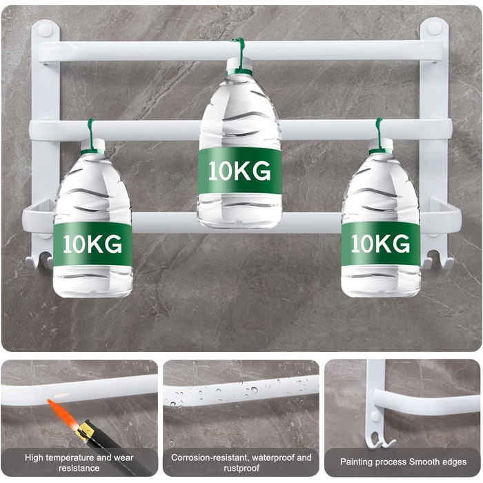 Тримач для рушників на стіну без свердління, 70 см, з гачками, 3 яруси, для ванної кімнати, кухні, туалету