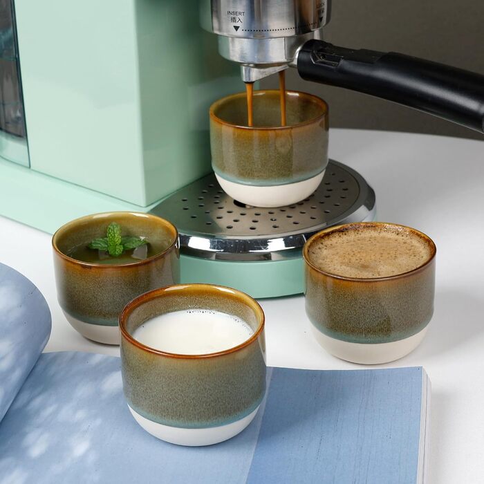 Набір керамічних чашок для еспресо Demitasse, двостінних, 4 шт. по 60 мл, глазуровані (блакитний колір)