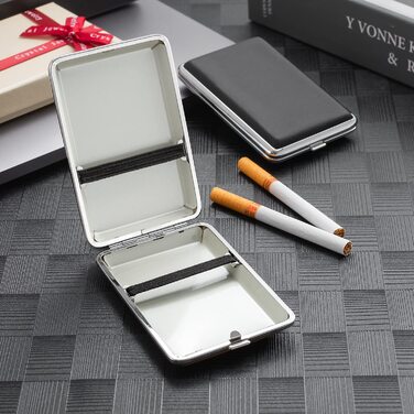 Чохол для сигарет з PU шкіри на 14 сигарет - чорний, срібний, червоний, синій (з подарунковою коробкою)