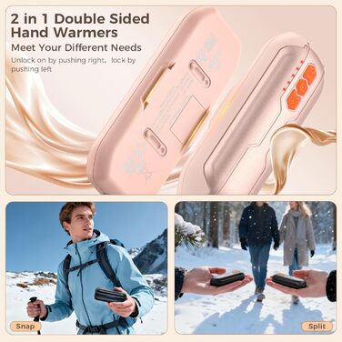 Електричні грілки для рук 2 шт., USB, з LED, 5 рівнів нагріву, до 55°C, багаторазові, для активного відпочинку, полювання, кемпінгу, зими, рожеві