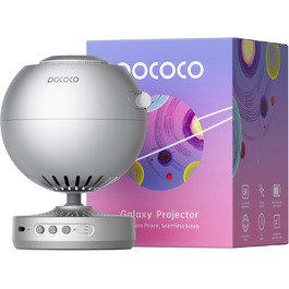 POCOCO Starry Sky Projector, Galaxy Star Projector, Home Planetarium for Kids and Adults; for bedrooms, interiors; as decoration, sleep aid, and relaxation - with 2 Discs (Silver)