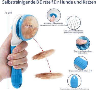 Набір щіток для собак, 5 шт. для грумінгу, самоочищувані, для великих та середніх собак, котів та дрібних тварин, для довгої та короткої шерсті, зменшує випадання шерсті, блакитний