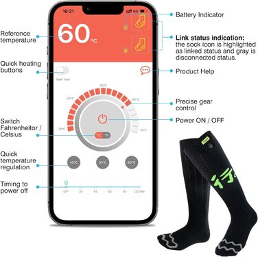 Електричні гріючі шкарпетки для жінок та чоловіків, з 4 режимами температури, керування через додаток, підігріваючі шкарпетки для активного відпочинку (піші прогулянки, катання на лижах, кемпінг, рибалка)