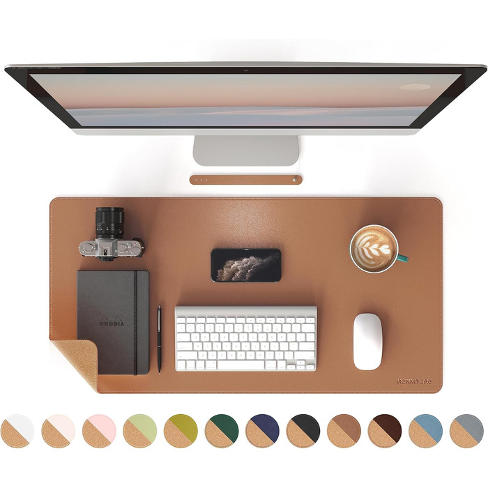 RENMTURE Килимок для миші з натурального корку та PU-шкіри, 80 x 40 см, захист столу, антиковзаюча поверхня, водонепроникний, для офісу та дому (Коричневий)